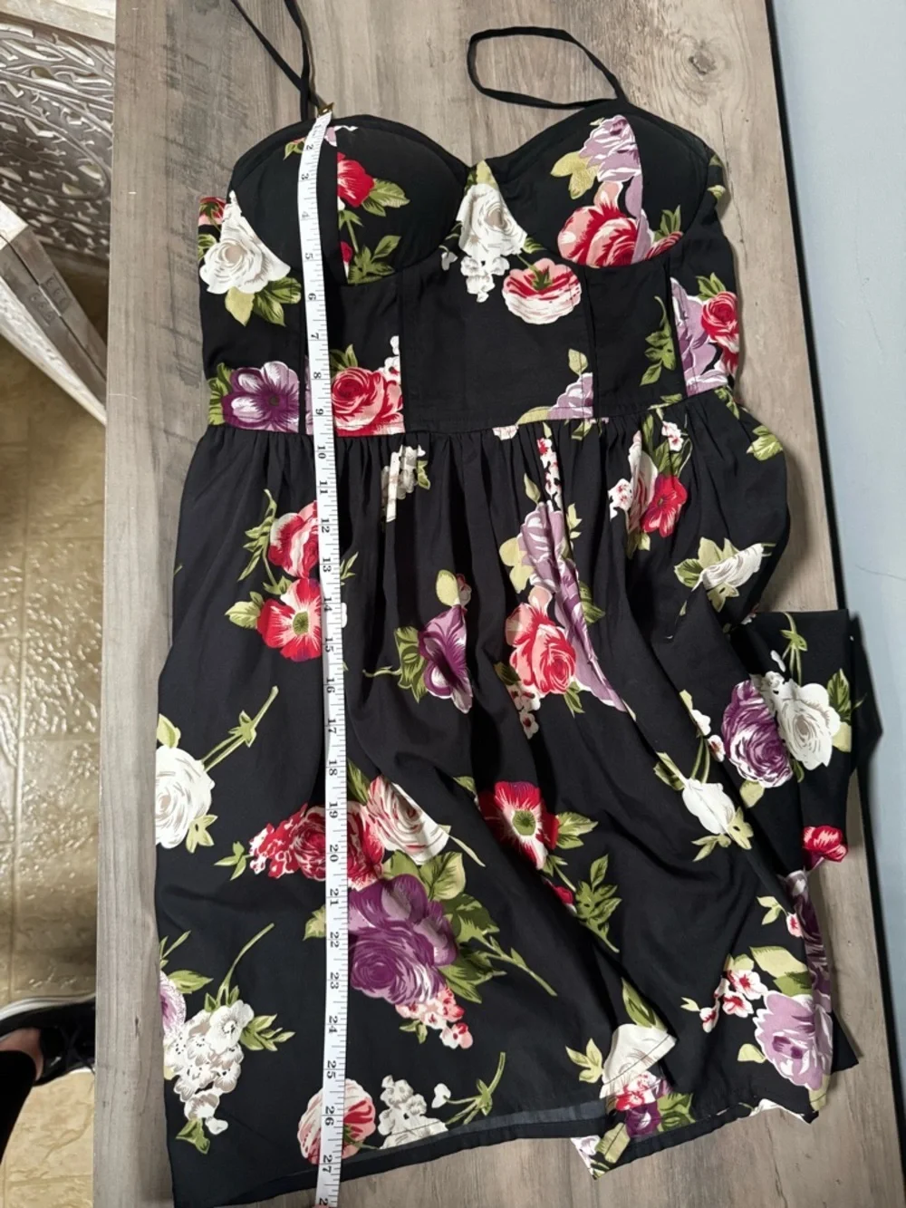 Band of Gypsies Black Mini Dress with Pink Rose Print